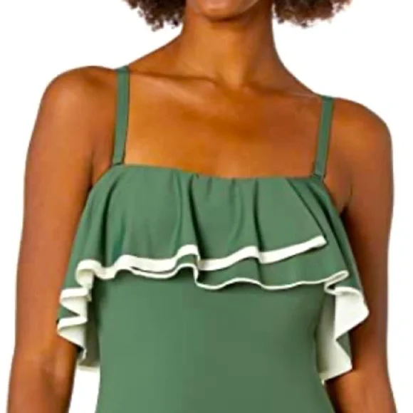 COCO Reef Agape Ruffle Bandeau Olive Swimsuit - Picture 5 of 10